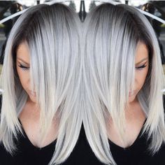 Stunning Multidimensional Silver hair color design with dark shadow root by Brittnie Garcia hotonbeauty.com Gray Hairstyles, Hair Colour Design, Color Hairstyles, Winter Hair Color, Dark Roots