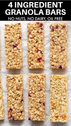 four ingredient granola bars with no nuts, no dairy, or oil - free