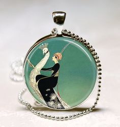 Art Deco Jewelry Woman on White Peacock Emerald Green Glass Bezel Art Pendant with Ball Chain Necklace Included (ITEM B047). $8.95, via Etsy. 1920 Jewelry, Bijoux Art Deco, Emerald Green Necklace, Peacock Jewelry, Bijoux Art Nouveau, Peacock Necklace, White Peacock, Ball Chain Necklace, Art Nouveau Jewelry