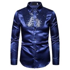 Season:Summer,Spring; Fabric:Satin; Sleeve Length:Long Sleeve; Look After Me:Hand wash,Washable,Wet and Dry Cleaning; Gender:Men's; Style:Luxury,Fashion,Shiny,Breathable,Comfortable; Tops Type:Satin Silk Shirt,Disco Shirt,Tuxedo Shirts,Prom Shirt; Occasion:Street,Wedding,Party,Club,Outdoor; Age Group:Adults'; Fit Type:Regular Fit; Pattern:Solid Color; Design:Sequins,Button-Down; Neckline:Turndown; Front page:FF; Listing Date:03/03/2022; Bust:; Length: Silk Shirt Style, Party Shirts Men, Silk Shirt Men, Casual Dress Shirt Men, Prom Costume, Costume Africain, Dance Shirt, Glitter Shirt, Disco Shirt