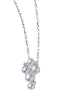 Mikimoto Akoya Pearl Pendant Necklace (MPQ10041ADXW). 18" Length.White gold chain necklace with an Akoya pearl pendant with 4.7-6.2mm pearls and 0.04ct diamonds. White Gold Chain Necklace, Pearl Diamond Pendant, Akoya Pearl Necklace, Diamond Accessories, White Gold Chain, White Gold Chains, Square Diamond, Akoya Pearls, Pearl Pendant Necklace