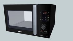 a black microwave oven with the door open