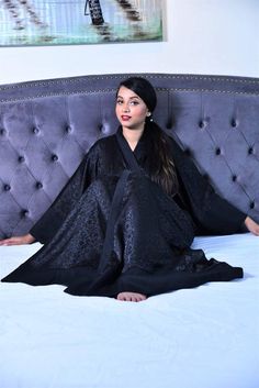 silk kimono robes Traditional Black V-neck Abaya, Black V-neck Kaftan For Loungewear, Black Long Sleeve Robe For Loungewear, Traditional V-neck Black Abaya, Elegant Black Kimono For Loungewear, Elegant Black Kaftan With Kimono Sleeves, Elegant Black Loungewear Kimono, Black Long Sleeve Sleep Robe, Elegant Long Black Robe