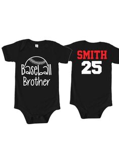 Glitter Baseball Brother Shirts | Baseball Infant Bodysuit | Baseball Brother | Bella Canvas Bodysuit PLEASE READ BEFORE ORDERING WE CANNOT RUSH ORDERS OR CREATE NEW DESIGNS DURING PEAK SEASON AUG - MAY. IF YOU NEED TO CANCEL PLEASE DO SO WITHIN 24HRS Please read full description before ordering we cannot be responsible for mistakes made by not reading the full description. ORDERING INSTRUCTIONS: 1. Select your Garment Size/Color Each size must be selected separately. Please do NOT leave a list Black Casual Onesie With Graphic Print, Black Short Sleeve Onesie With Letter Print, Fitted Black Onesie With Name Print, Casual Cotton Onesie For Sports Events, Cotton Onesie With Letter Print For Sports Events, Casual Sports Onesie With Letter Print, Casual Sports Onesie With Short Sleeves, Casual Short Sleeve Sports Onesie, Sports Cotton Onesie With Short Sleeves