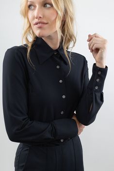 The Bubble Blouse offers women lightweight, breathable, easy-care comfort in a sophisticated style. A looser fit blouse with a stylish collar and 3-button cuff. Compact, light, and soft, with two-way stretch. Made with Renew Bubble fabric, this blouse has a unique mesh texture, delicate feel, comfortable stretch and is fast drying. Feels like a veil on the skin. All Luxeire garments require no dry-cleaning with natural wrinkle release. Office Button-up Blouse With Hidden Button Closure, Timeless Office Blouse With Button Closure, Office Blouse With Hidden Button Closure, Fitted Workwear Blouse With Placket, Fitted Blouse With Placket For Work, Sleek Collared Office Blouse, Timeless Business Casual Blouse With Button Closure, Timeless Office Blouse With Buttons, Timeless Collared Blouse With Buttons