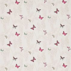 a wallpaper with pink and green butterflies on it