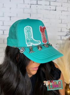 Introducing Rowdy Trucker Caps - the ultimate accessory for those looking for a one-of-a-kind statement piece. Each custom-made cap draws inspiration from Nashville's iconic western style, ensuring a unique design for every individual. Add a touch of personality and uniqueness to your wardrobe with these limited edition caps. Cap Drawing, Turquoise Boots, Cowgirl Accessories, Wild Rag, Shoe Charms, Western Style, Trucker Cap, Jeans Dress, Western Fashion