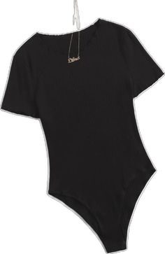 Trendy Crew Neck Short Sleeve Bodysuit, Trendy Summer Crew Neck Bodysuit, Black Ribbed Trendy Bodysuit, Casual Fitted Short Sleeve Bodysuit, Casual Crew Neck Bodysuit, Black Short Sleeve Bodysuit For Spring, Casual Black Short Sleeve Bodysuit For Spring, Black Short Sleeve Casual Bodysuit For Spring, Casual Ribbed Stretch Bodysuit