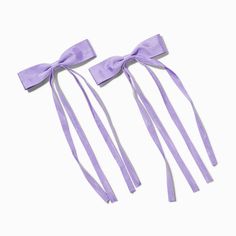 Claire's Purple Grosgrain Ribbon Long Tail Hair Bow Clips - 2 Pack Purple Bows Aesthetic, Purple Bow Hairstyle, Claire's Hair Accessories, Purple Hair Bow, Double Bow Purple, Purple Hair Bows, Piercing Kit, Purple Fits, Hair Ribbon