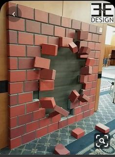 a brick wall that has been broken in half