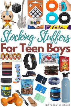 the top ten stocking stuff for teen boys with text overlay that reads, stocking stuff for teenage boys