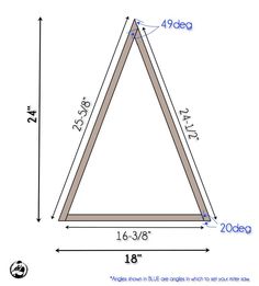 the measurements for a triangle shaped wooden frame, with measurements to be used on each side