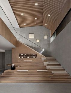 the stairs are made out of wood and concrete