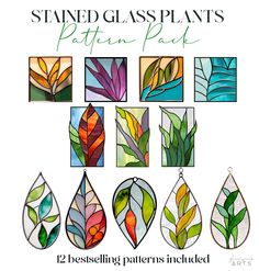 stained glass patterns with the words stained glass plants pattern pack