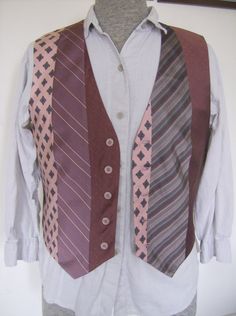 Rose Colored Men's Tie Vest by donnaleeretro on Etsy - Neckties never looked so good by #donnaleeretro #SFEtsy Tie Projects, Upcycled Neckties, Tie Art, Upcycling Clothing, Mens Accessories Bracelet, Old Ties