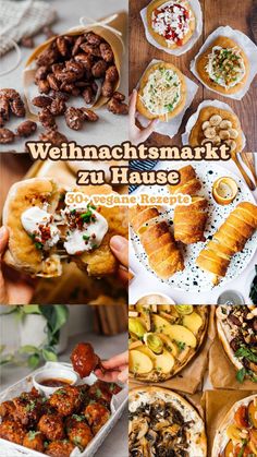 an overhead view of various food items on a table with the words, wehnnacttenmarkt zu hause