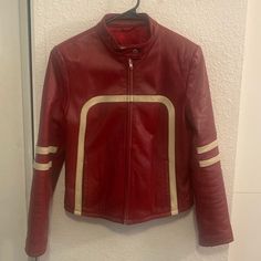 Beautiful Leather Jacket. No Flaws. Just Never Wear It. Racer Leather Jacket, Wilsons Leather Jacket, Leather Jackets, Biker Jacket, Jackets & Coats, Leather Jacket, Jackets For Women, Cream, Red