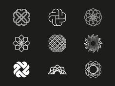 six different types of logos on a black background, each with an intertwined knot