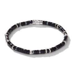 John Hardy Bracelet, Heishi Bracelet, John Hardy Jewelry, Mens Bracelet Silver, Beads Bracelet Design, Mens Beaded Bracelets, Black Bracelets, John Hardy, Onyx Bead