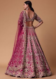 Pink Raw Silk Lehenga and 3D Pearl Embellished Blouse Set Pink Raw Silk Lehenga, Pink Bridal Lehenga, Latest Bridal Lehenga Designs, Zardosi Embroidery, Bridal Lehenga Designs, Latest Bridal Lehenga, Velvet Lehenga, Raw Silk Lehenga, Indian Bridal Photos