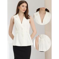 This sleeveless jacket is an essential choice for office outlook. Add some new matching to your new season wardrobe with this vest. Wear it as a chic set with the matching pants or skirts and drape a blazer over your shoulders when the breeze picks up. Suitable for office, work, business casual, daily wear, wedding banquet, costume, etc. Fully Fined, more soft and comfortable. Casual V-neck Vest For Office, Elegant Sleeveless Office Blazer, Elegant Sleeveless Blazer For Office, Sleeveless Workwear Vest With Buttons, Chic Sleeveless Blazer With Button Closure, Lapel Collar Vest With Buttons For Workwear, Sleeveless Vest Outerwear For Office, Spring Office Vest With Button Closure, Tailored Vest Top For Business Casual