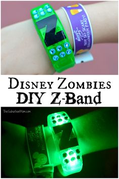 a green bracelet with dices on it and the words disney zombies diy z - band