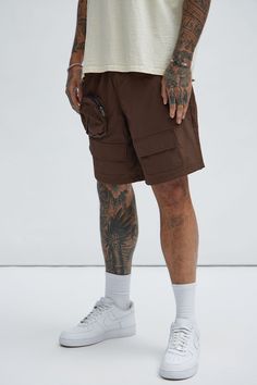 Available In Brown. Drawstring Elastic Waist Side Hand Pockets Back Pocket Utility Pockets 1 Zipper Pocket Shell: 100% Nylon Imported | Mens Safe Side Utility Nylon Shorts in Brown size Large by Fashion Nova Nylon Shorts, Utility Pockets, Free Dresses, Curve Dresses, Jeans Jumpsuit, Mens Activewear, Bottom Clothes, Brown Fashion, Matching Dresses