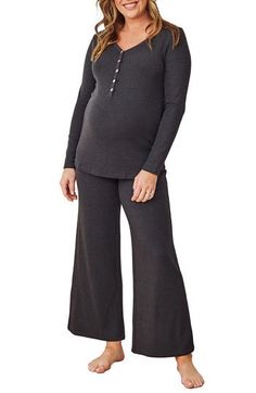 These ultrasoft jammies are paired with a baby gown to keep you both enjoying comfort and ease throughout all stages of pregnancy and after. Includes pajamas and baby gown Top has V-neck; long sleeves 34% cellulose, 30% cotton, 30% acrylic, 6% elastane Machine wash, tumble dry Imported Maternity Pajama Set, Maternity Pajamas, Pregnancy Stages, Baby Gown, Pajama Set, Pajamas, Nordstrom, V Neck, Long Sleeve