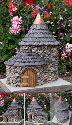 a small house made out of rocks and wood