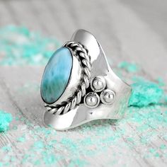 Larimar Ring Sterling Silver Ring for Women Boho Statement | Etsy Boho Statement Ring, Large Stone Rings, Silver Ring For Women, Larimar Ring, Large Stone, Silver Jewelry Design, Wedding Rings Rose Gold, Ring Gemstone, Ring Sterling Silver