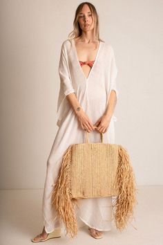 Raffina tote with woven handles, and 12" draped fringe at sides. Tote measures 14.5" wide (without fringe), 16" tall and 4" in depth. Handcrafted in France. Chic Beige Straw Bag With Fringe, Chic Natural Color Bags With Fringe, Bohemian Straw Bag With Tassels For Shopping, Chic Fringe Tote Beach Bag, Rectangular Fringe Beach Bag For Shopping, Chic Straw Bag With Fringe, Chic Rectangular Straw Bag With Tassels, Chic Rectangular Beach Bag With Tassels, Natural Fringe Tote Beach Bag