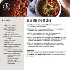 the recipe for easy weeknight chili is shown in an article about how to make it