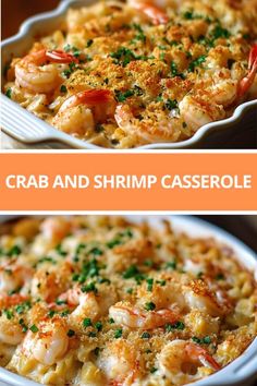 two pictures of shrimp and shrimp casserole