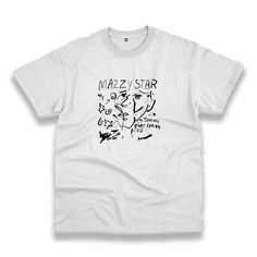 a white t - shirt with graffiti writing on the front and back, in black ink