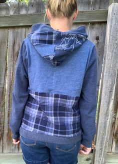 Cozy Blue Patchwork Sweater, Casual Blue Patchwork Sweater, Blue Patchwork Casual Sweater, Blue Patchwork Hooded Hoodie, Blue Hooded Hoodie With Patchwork, Casual Patchwork Sweatshirt For Layering, Blue Patchwork Hooded Sweatshirt, Blue Patchwork Hoodie Sweatshirt, Blue Long Sleeve Patchwork Sweatshirt