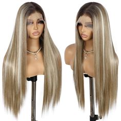 PRICES MAY VARY. Realistic Appearance: Made with high-quality heat-resistant synthetic fiber, this wig is designed to look and feel just like natural hair, with a soft and silky texture that's comfortable to wear all day long. Easy to Install: With its glueless lace front construction, this wig is easy to install and customize to your liking. Whether you're looking to add volume, curls, or waves, this highlight lace front wig can be easily styled to suit your unique look. 13×6 Comfortable Cap: D Highlight Lace Front Wig, Highlight Brown, Brown Lace Front, Volume Curls, Straight Wigs, Glueless Wigs, Silky Texture, Wigs For Women, Straight Wig