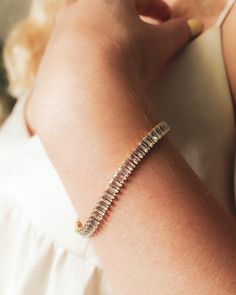 Elodie Baguette Cut Tennis Bracelet - or - bon femmes Pure Elegance, Baguette Cut, Tennis Bracelet, Beauty Shop, Accessories Shop, Vintage Finds, The Light, Timeless Pieces, Classic Design