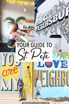 people standing in front of a building with the words your guide to st pete on it