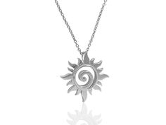 Step into the sunlight and imagine yourself on your favorite beach, whether that be a tropical shoreline escape on one of the beautiful Caribbean islands or your favorite summertime beach close to home where you spend long summer days with family and friends. This sun design is a constant reminder of the abundance and life-giving force that is the sun, paired with the spiral center, a symbol of constant growth and evolution. DETAILS: Sterling silver sun pendant Measures 3/4" across and from top Sun Design Pendant Necklace Gift, Sun Necklace Silver, Silver Sun Design Necklace For Gift, Silver Sun Necklace, Sterling Silver Necklace With Sun Design, Silver Necklace With Sun Design In Metal, Silver Sun Design Pendant Necklace, Prom 2k24, Swirl Necklace