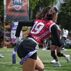 a female football player in action on the field