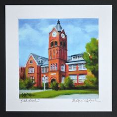 a painting of a building with a clock tower