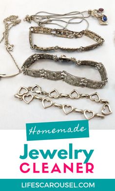 several different types of jewelry are shown with the words homemade jewelry cleaner