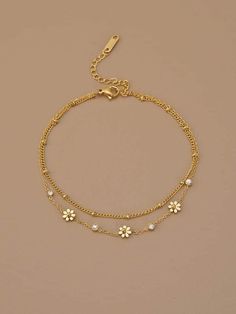 Gold Necklace And Bracelet, Girly Accessories Shein, Bracelets For Woman, Gold Assesories Outfit, Cute Flower Bracelet, Shein Gold Jewelry, Cute Necklaces And Bracelets, Athstetic Jewelry, Gold Cute Jewelry