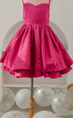 Shop A-line Short Satin Layered Fuchsia Flowergirl Dress Online. Dorris Wedding offers tons of high quality collections at affordable prices. Free shipping Now! Pink Knee-length Sleeveless Dress For Prom, Elegant A-line Pageant Dress, Elegant A-line Dresses For Pageant, Rose Red Sleeveless Dress, Pink A-line Party Bridesmaid Dress, A-line Princess Dress For Wedding, Pink Fitted Satin Princess Dress, Princess Style A-line Wedding Dress, A-line Satin Dress With Ruffles