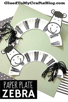 zebra paper plate craft for kids to make with the letter e and an animal on it