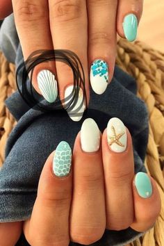 Cruise Nails, Beach Nail Designs, Beachy Nails, Unghie Sfumate, Cute Simple Nails, Simple Gel Nails, Summery Nails, Mermaid Nails