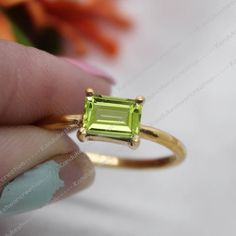 Minimalist Vintage Peridot Ring, Green Peridot Ring, Everyday Ring, August Birthstone, Women Gemstone Anniversary Ring, 925 Sterling SilverStacking Peridot Ring, Gift For Her, Bohemian Ring August Birthstone Ring, Peridot Silver Ring, 925 Sterling Silver,  Stacking Cocktail Ring Women, Valentine Day Gift Her Matel : - 925 sterling silver / Gold Fill Gemstone :- Peridot  Stone shape : Baguette Faceted Stone color : Green Stone Size : 4 x 6 mm ring size : all size rings available The Meaning Of Pe Lime Green Birthstone Ring As A Gift, Green Solitaire Birthstone Open Ring, Minimalist Green Birthstone Ring With Prong Setting, Lime Green Promise Ring With Birthstone, Peridot Solitaire Birthstone Ring For Promise, Lime Green Gemstone Promise Ring, Green Crystal Gemstone Ring Minimalist Style, Green Crystal Minimalist Ring With Gemstone, May Birthstone Peridot Solitaire Ring