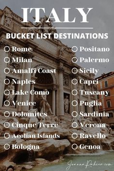 an italian travel guide with the names of all attractions in italy on it's side