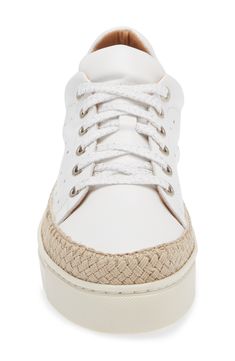 Braided trim skirts the flexible platform sole of an Italian-leather sneaker designed for daylong comfort. 1" platform (size 8.5) Lace-up style Removable cushioned insole Leather upper and lining/synthetic sole Imported Women's Shoes Leather Low-top Sneakers With Woven Sole, White Sole Wedge Sneakers With Round Toe, Spring Wedge Sneakers With Perforated Toe Box, Leather Platform Wedge Sneakers For Spring, Spring White Sole Platform Wedge Sneakers, Spring High-top Leather Platform Sneakers, Spring Leather High-top Platform Sneakers, Leather Lace-up Wedge Sneakers With Perforated Toe Box, White Sole Lace-up Synthetic Wedge Sneakers