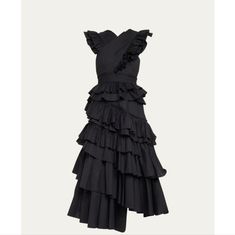 Ulla Johnson Aurore Tiered Ruffle Crisscross Dress Asymmetrical Tiered Skirt, Ulla Johnson Dress, Floral Dress Design, Criss Cross Dress, Travel Size Perfume, Tiered Ruffle Skirt, Midi Ruffle Dress, Silk Midi Dress, Blue Midi Dress